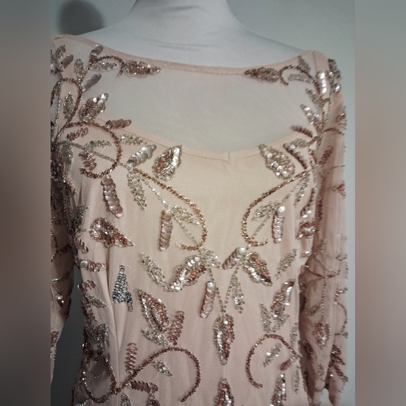 Blush Pink Beaded Illusion Evening Gown Size 14W - Picture 5 of 16